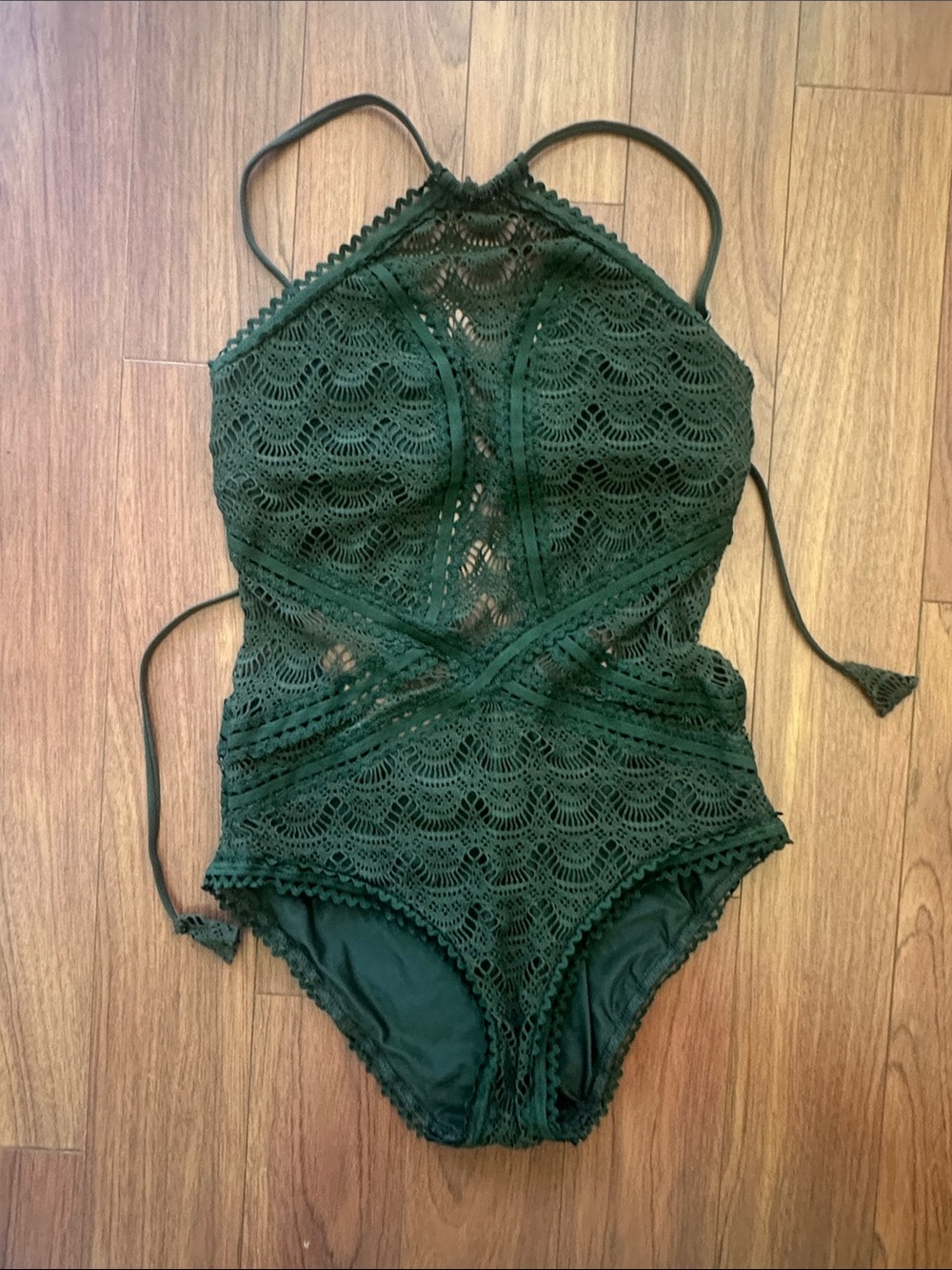 Forest Green Crochet One-Piece Swimsuit